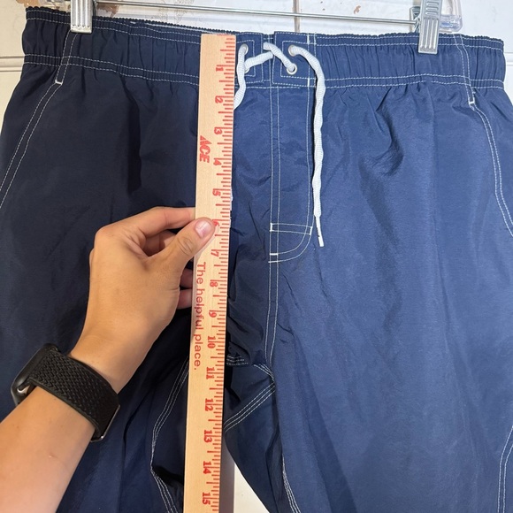 Nike Men’s Swim Trunks Navy Blue White Swoosh Size Large Y2K Swim Summer - Picture 5 of 9